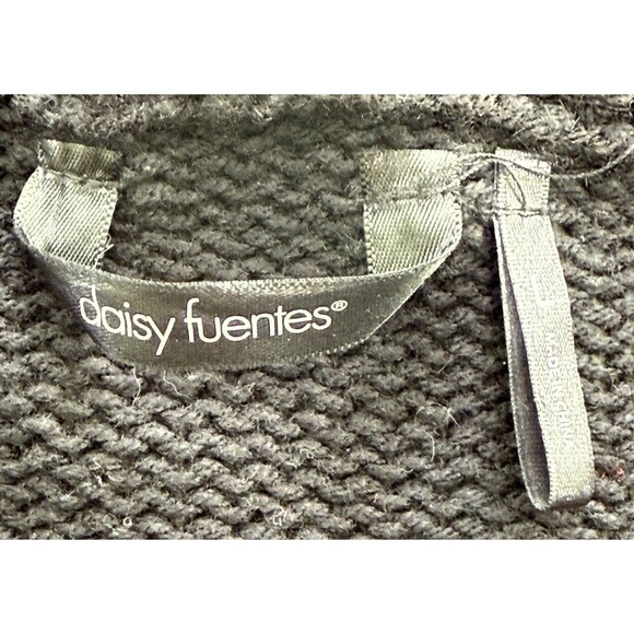 Women’s Black Open Front Cardigan Sweater w/ Fur Collar Layering Soft Grunge Lg - Picture 5 of 8